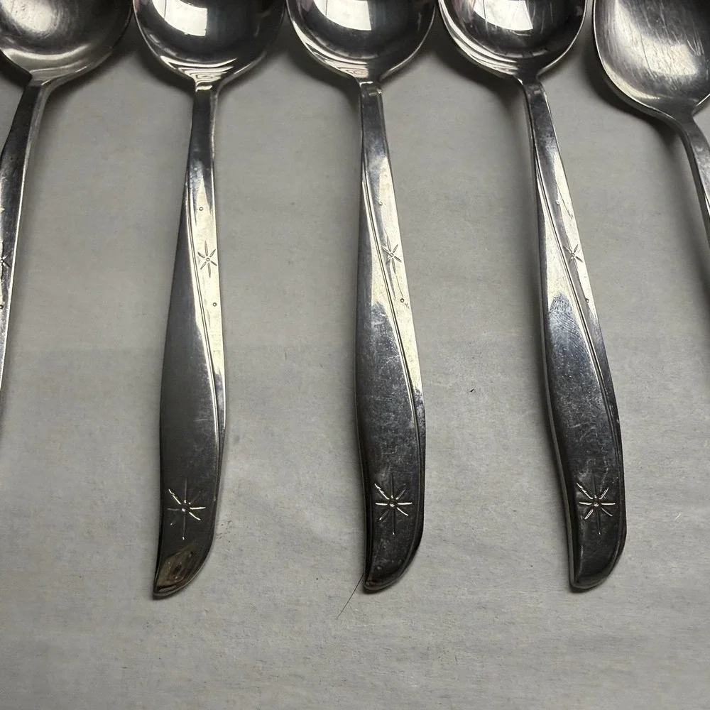 7 Oneida Community Twin Star Soup & Dinner Spoons MCM Stainless Vintage